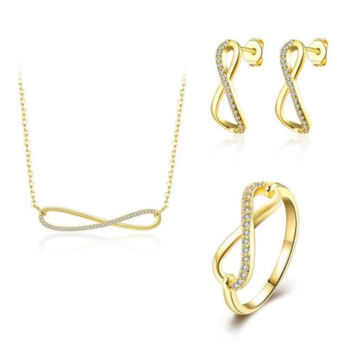 Evigheds smykkesæt - halskæde, ring og øreringe i antik guld finish