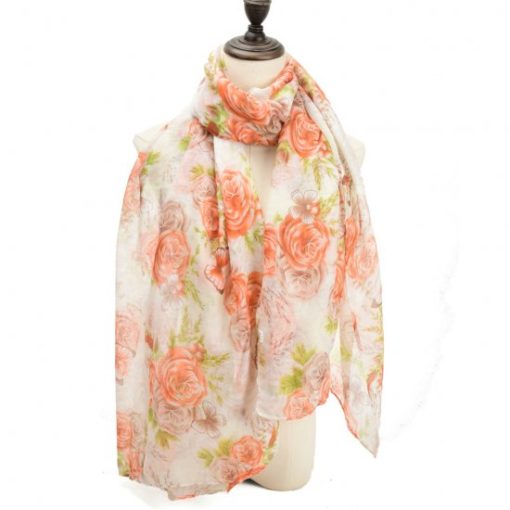 Tørklæde med Rose Blomster Mønster i Khaki