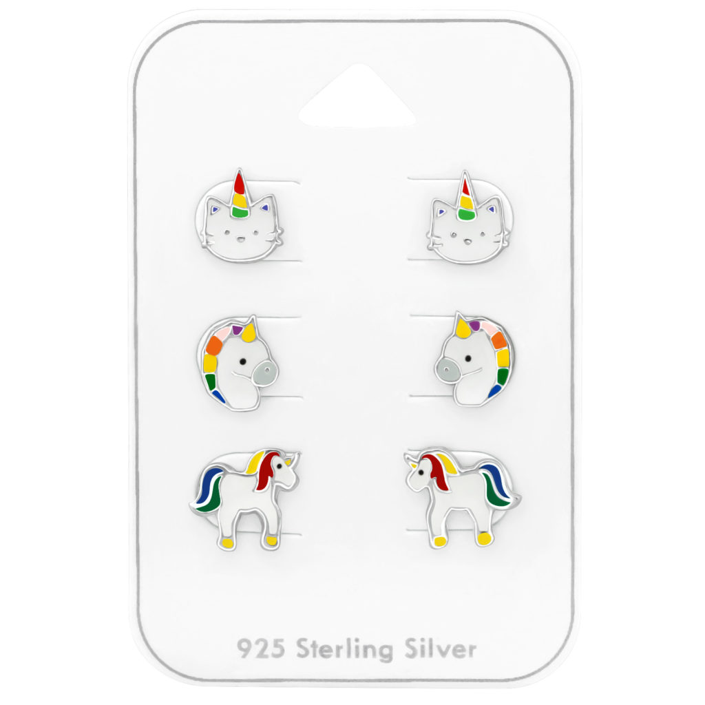 3 Enhjørninge Unicorn Ørestikker 925 Sterling Sølv – Zaya