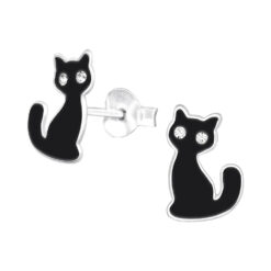 Katte Ørestikker Sorte Med Krystalsten 925 Sterling Sølv